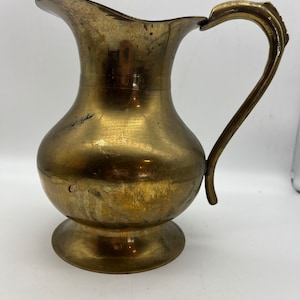 Vintage 8&quot; tall Brass Pitcher Made in India, Farmhouse, MCM, Primitive