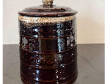 Marcrest Stoneware Cookie Jar Lid Tapered USA Brown Glaze 9"T