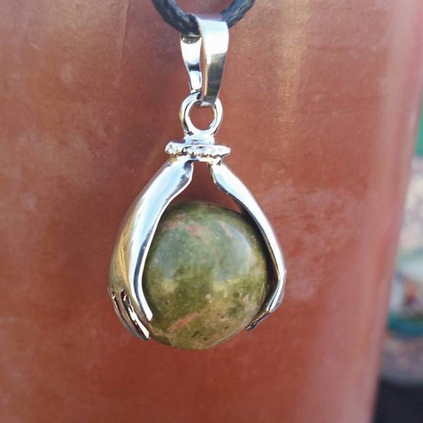 Unakite Jasper World in Hands Necklace, Jasper Necklace, Unakite Jasper, Jasper Jewelry, Earth Jewelry, Jasper Pendant, Unakite Jasper