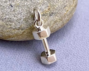 Teeny Tiny Dumbbell Charm - 11mm Sterling Silver Weight - Gift for Fitness Lover - Gym Rat - Trainer Jewelry - Athletic Women's Gift