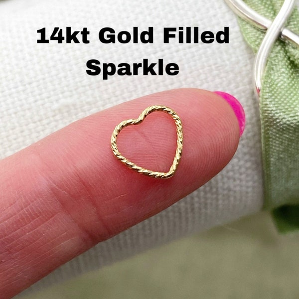 Set of 5 x Sparkle Heart Connectors for Permanent Jewelry - 14kt Gold Filled - 10mm wire heart - Bulk Permanent Jewelry Supply - USA made