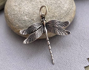 Dragonfly Charm - Sterling Silver 20mm - Gorgeous Details - Best Seller - Carpe Diem Dragonfly Spiritual Pendant Memorial - Gift for Women