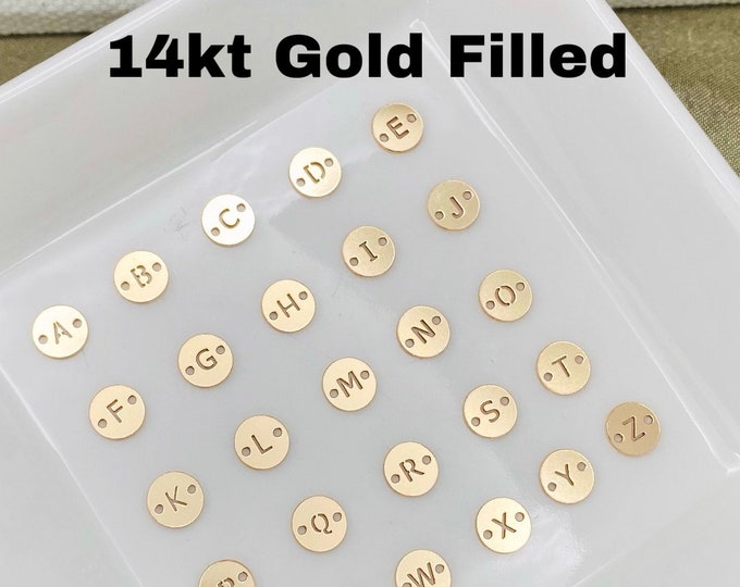 Letter Connectors - 6mm 14kt Gold Filled Alphabet Connectors for Bracelet - Initial Charm Disk - Permanent Jewelry Supplies Wholesale L33
