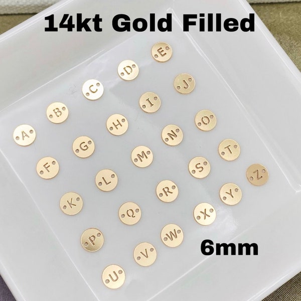 Letter Connectors - 6mm 14kt Gold Filled Alphabet Connectors for Bracelet - Initial Charm Disk - Permanent Jewelry Supplies Wholesale