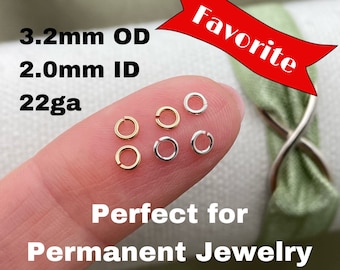 Juego de 50 aros diminutos de calibre 22, 3,2 mm, abiertos, plata de ley o chapados en oro de 14 quilates, para joyería permanente, suministro de joyería al por mayor, fabricado en EE. UU.