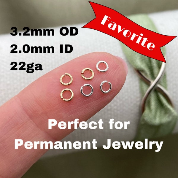 Lot de 50 petits anneaux ouverts de calibre 22,2 mm, ouverts - Argent sterling ou or 14 carats - Pour bijoux permanents, grossiste en bijoux - Fabriqués aux États-Unis