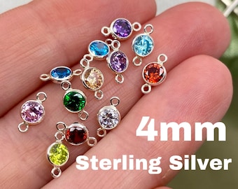 4mm Sterling Silver Birthstone CONNECTOR - You Choose Mix & Match - Top Quality AAA Cz Bezel - Wholesale Permanent Jewelry Supply - USA Made