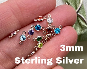 3mm Sterling Silver Birthstone CONNECTORS Tiny - You Choose Mix & Match - Top Quality AAA Cz Bezel - Wholesale Permanent Jewelry - USA Made