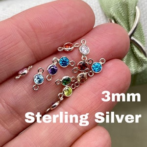 3mm Sterling Silver Birthstone CONNECTORS Tiny - You Choose Mix & Match - Top Quality AAA Cz Bezel - Wholesale Permanent Jewelry - USA Made