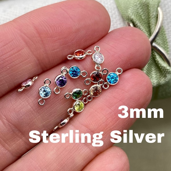 3mm Sterling Silver Birthstone CONNECTORS Tiny - You Choose Mix & Match - Top Quality AAA Cz Bezel - Wholesale Permanent Jewelry - USA Made