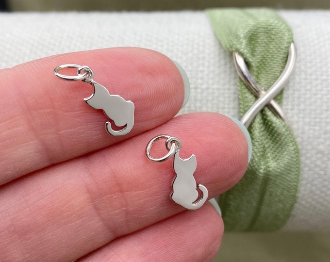 Set of 2 x Tiny Cat Charm - Sterling Silver 6mm Kitty Charm - Drop for Earring Bracelet Necklace Pet Charms - Permanent Jewelry Supply F28