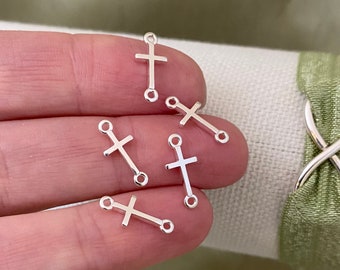 Set of 5 x Sterling Silver Tiny Cross Connectors for Permanent Jewlery - 925 Sterling Silver - 14mm cross link - Permanent Jewelry Supplies