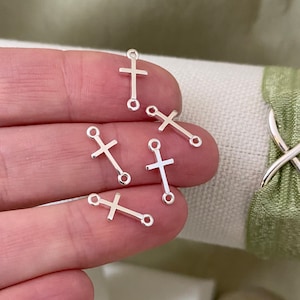 Set of 5 x Sterling Silver Tiny Cross Connectors for Permanent Jewlery - 925 Sterling Silver - 14mm cross link - Permanent Jewelry Supplies