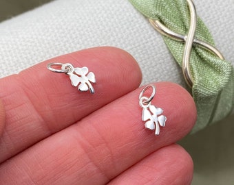 Set of 2 x 925 Sterling Silver Tiny Shamrock Charms 4 Leaf Clover Drops for Earrings Bracelet or Necklace St. Patricks Day - Jewelry Supply