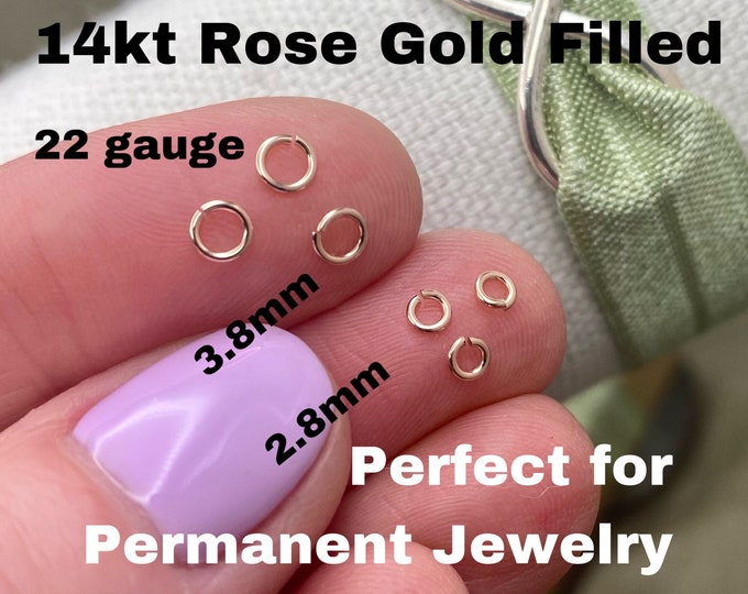 Set of 50 x 14kt Rose Gold-Filled Jumprings 22ga - Tiny 2.8mm and 3.8mm Open - For Permanent Jewelry Chains Wholesale Bulk J5 J7