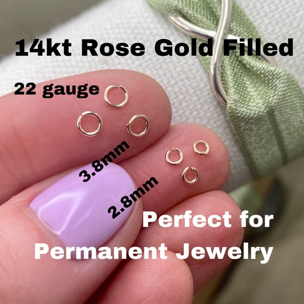 Set of 50 x 14kt Rose Gold-Filled Jumprings 22ga - Tiny 2.8mm and 3.8mm Open - For Permanent Jewelry Chains Wholesale Bulk