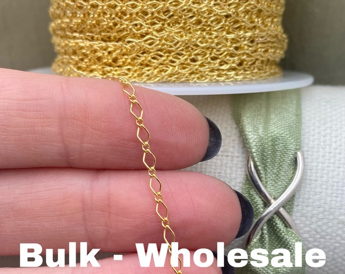 Diamond 14kt Gold Filled 2.4mm Marquise Long and Short Chain by the Foot - Chain for Permanent Jewelry Bracelet Making Wholesale - USA C6