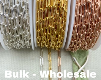 Paperclip Sterling Silver, 14kt Gold Filled, Rose Gold Filled Paperclip chain 2.5x6.5mm - Elongated Flat Chain Permanent Jewelry - USA C15