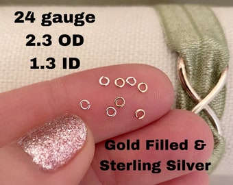 Set of 50 x 24 gauge 2.3mm EXTREMELY TINY Smallest Open Jumpring - Sterling Silver or 14kt Gold-Filled - Permanent Jewelry Supply - USA made