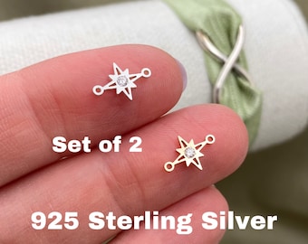 Set of 2 x North Star Connectors Compass Rose w/ CZ - TINY 14kt Gold Filled or Sterling Silver for Permanent Jewelry - Link for Bracelet L5