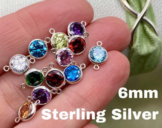 6mm Sterling Silver Birthstone CONNECTORS - You Choose Mix & Match - Top Quality AAA Cz Bezel - Bulk Permanent Jewelry Supply - USA made B3