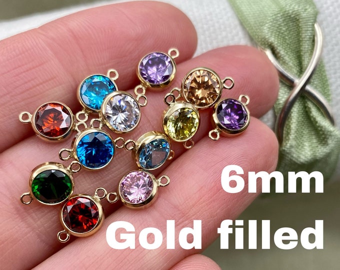 6mm 14kt Gold Filled Birthstone CONNECTORS - You Choose Mix & Match - Top Quality AAA Cz Bezel - Bulk Permanent Jewelry Supply - USA made B3