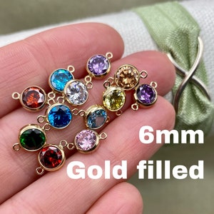 6mm 14kt Gold Filled Birthstone CONNECTORS - You Choose Mix & Match - Top Quality AAA Cz Bezel - Bulk Permanent Jewelry Supply - USA made