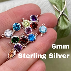 6mm Sterling Silver Birthstone CONNECTORS - You Choose Mix & Match - Top Quality AAA Cz Bezel - Bulk Permanent Jewelry Supply - USA made