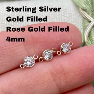 Set of 5 x 14kt Gold Filled, Rose Gold Filled or Sterling Silver Gemstone CONNECTOR 4mm - Top Quality AAA Cz Bezel - Permanent Jewelry - USA