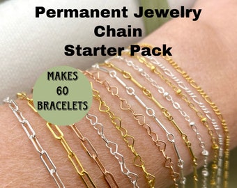 Permanent Jewelry Chain Starter Pack - The CLASSIC Kit - 12 Chains for Welding - Sterling Silver, 14kt Gold Filled, 14kt Rose Gold filled