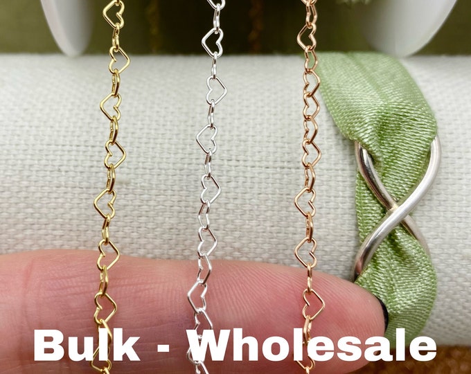 Heart Sterling Silver, 14kt Gold Filled, Rose Gold Filled Heart Chain 3.2mm - Bubble Heart Cable Chain for Permanent Jewelry - USA made C8