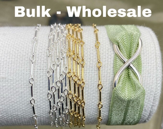 Link & Bar Sterling Silver or 14kt Gold Filled Link and Bar Chain 0.9mm - Bracelet or Necklace - Bulk Chain for Permanent Jewelry - USA C7
