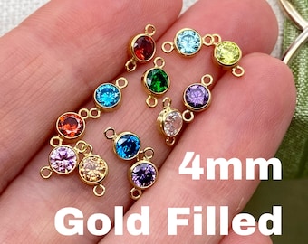 4mm 14kt Gold Filled Birthstone CONNECTORS - You Choose Mix & Match - Top Quality AAA Cz Bezel - Bulk Permanent Jewelry Supply - USA made