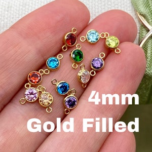 4mm 14kt Gold Filled Birthstone CONNECTORS - You Choose Mix & Match - Top Quality AAA Cz Bezel - Bulk Permanent Jewelry Supply - USA made