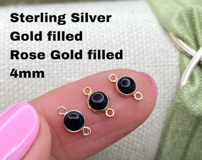 Set of 5 x Black Onyx 14kt Gold Filled, Rose Gold Filled or Sterling Silver Synthetic Onyx CONNECTOR 4mm - Black Bezel Link - USA made B7