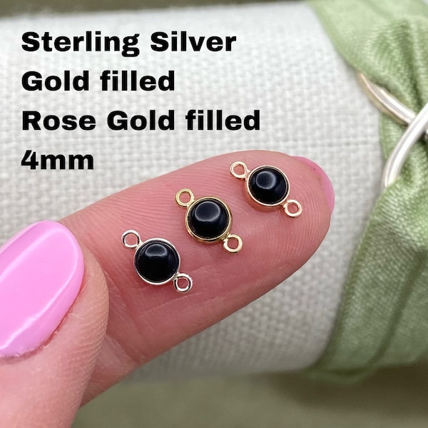 Set of 5 x Black Onyx 14kt Gold Filled, Rose Gold Filled or Sterling Silver Synthetic Onyx CONNECTOR 4mm - Black Bezel Link - USA made