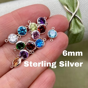 Original Colors - 6mm Sterling Silver Birthstone CONNECTORS - Top Quality AAA Cz Bezel - Bulk Permanent Jewelry Supply - USA made B3