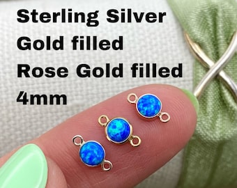 Set of 5 x Blue Opal 14kt Rose Gold Filled, Gold Filled or Sterling Silver Synthetic Opal CONNECTOR 4mm- Permanent Jewelry Supply - USA made