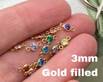 3mm 14kt Gold Filled Birthstone CONNECTORS - You Choose Mix & Match - Top Quality AAA Cz Bezel - Bulk Permanent Jewelry Supply - USA made