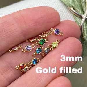 3mm 14kt Gold Filled Birthstone CONNECTORS - You Choose Mix & Match - Top Quality AAA Cz Bezel - Bulk Permanent Jewelry Supply - USA made