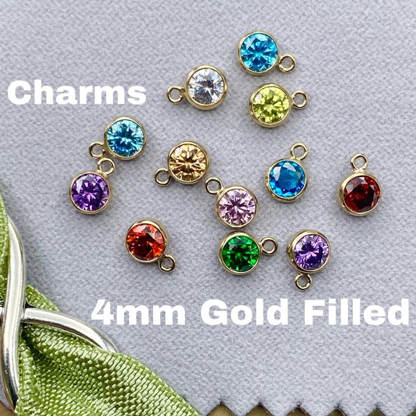 Set of 4mm 14kt Gold Filled Birthstone CHARMS - Top Quality AAA Cz Bezel Charm - Earring Charms - Bulk Permanent Jewelry Supply - USA Made