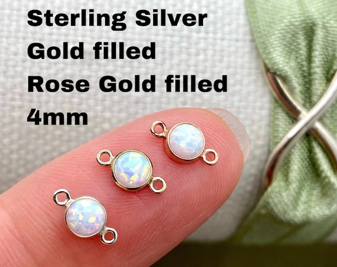 Set of 5 x Opal 14kt Gold Filled, Rose Gold Filled or Sterling Silver Synthetic Opal CONNECTORS 4mm - Bulk Permanent Jewelry Supply B5