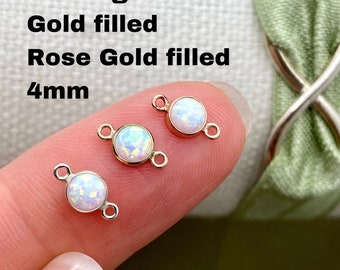 Set of 5 x White Opal 14kt Gold Filled, Rose Gold Filled or Sterling Silver Synthetic Opal CONNECTORS 4mm - Bulk Permanent Jewelry Supply B5