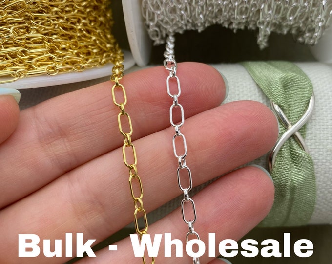 The Big One 14kt Gold Filled or Sterling Silver 3.2 mm Chunky Long & Short Chain by the Foot - Bold Thick Permanent Jewelry Chain - USA C1