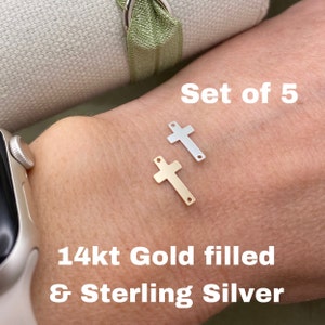 Set of 5 Cross Connectors - 14Kt Gold Filled or Sterling Cross Connectors - Religious Link Bracelet or Necklace - Permanent Jewelry Supply