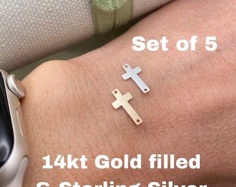 Set of 5 Cross Connectors - 14Kt Gold Filled or Sterling Cross Connectors - Religious Link Bracelet or Necklace - Permanent Jewelry Supply