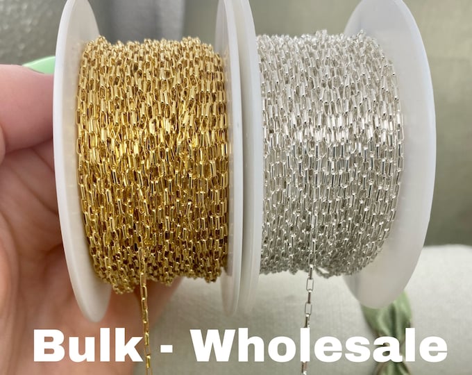 Sterling Silver or Gold Filled Elongated Oval Rolo Chain 1.3x3mm - Dainty Paperclip Style Wholesale Chains for Permanent Jewelry - USA C11