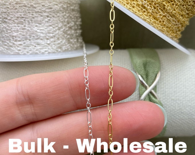 Long & Short 14kt Gold Filled Flat 1.7mm or Sterling Silver 1.6mm Long and Short Chain - Great for Necklace for Permanent Jewelry - USA C3