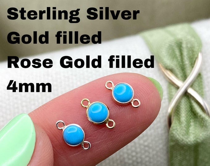 Set of 5 x Turquoise 14kt Rose Gold Filled, Gold Filled or Sterling Silver Synthetic Turquoise CONNECTORS 4mm - Light Blue Bezel - USA B8