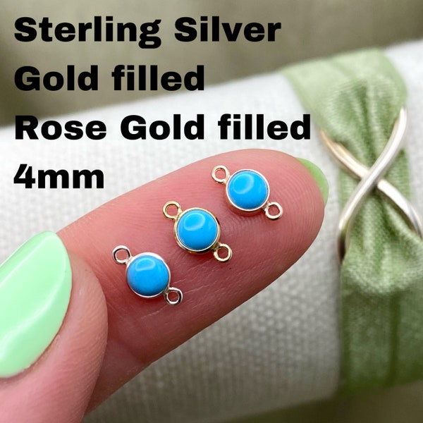 Set of 5 x Turquoise 14kt Rose Gold Filled, Gold Filled or Sterling Silver Synthetic Turquoise CONNECTORS 4mm - Light Blue Bezel - USA made